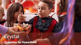  Presentation with costume - Presentation design with group-of-kids-wearing-halloween and a  colored foreground