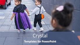  Presentation with walking together - PPT theme consisting of group-of-kids-wearing-halloween background and a  colored foreground