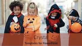  Presentation with costume - PPT theme with group-of-kids-wearing-halloween background and a red colored foreground