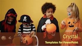  Presentation with sweets - Presentation consisting of group-of-kids-wearing-halloween background and a tawny brown colored foreground
