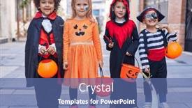  Presentation with halloween - Presentation theme enhanced with group-of-kids-wearing-halloween background and a ocean colored foreground