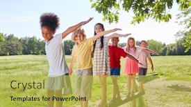  Presentation with kids - PPT theme enhanced with group-of-kids-while-balancing background and a yellow colored foreground