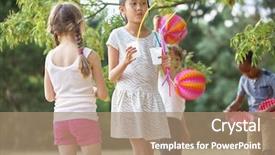  Presentation with birthday kids - Audience pleasing presentation consisting of group of kids with lampions backdrop and a coral colored foreground