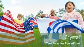  Presentation with youth group - Theme featuring group-of-kids-with-national background and a tawny brown colored foreground