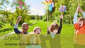  Presentation with pinwheel - Presentation with group-of-kids-with-pinwheel background and a gold colored foreground