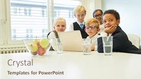  Presentation with team kids - PPT theme featuring group-of-kids background and a sky blue colored foreground