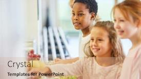  Presentation with kindergarten - Cool new PPT theme with group-of-kids backdrop and a coral colored foreground