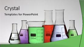  Presentation with flasks - PPT layouts enhanced with group of laboratory flasks brightly background and a light gray colored foreground