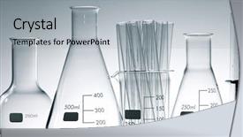  Presentation with material science - Slide deck consisting of group of laboratory glass material background and a light gray colored foreground