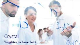  Presentation with laboratory - Audience pleasing slides consisting of group of laboratory scientists discussing backdrop and a sky blue colored foreground