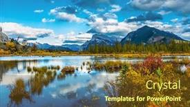  Presentation with canadian - PPT theme featuring group of lakes in the banff located in the canadian rockies autumn day on the lake vermilion the concept of ecological photographic and active tourism background and a tawny brown colored foreground