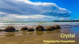 Presentation with tide - PPT theme with boulders moeraki - a group of large spherical boulders on the beach koekokhe travel to new zealand ocean evening tide the concept of active eco and photo tourism background and a tawny brown colored foreground