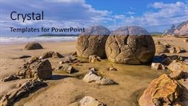  Presentation with eco - PPT theme enhanced with boulders moeraki - a group of large spherical boulders on the beach koekokhe travel to new zealand the concept of active eco and photo - tourism background and a light blue colored foreground