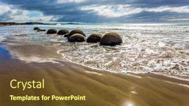  Presentation with pacific island - Beautiful presentation theme featuring group-of-large-spherical-boulders backdrop and a tawny brown colored foreground