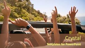  Presentation with road trip - PPT theme featuring group-of-laughing-female-friends background and a tawny brown colored foreground