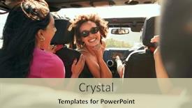  Presentation with road trip - Slide deck enhanced with group-of-laughing-female-friends background and a soft green colored foreground