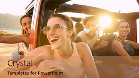  Presentation with road trip - Presentation having group-of-laughing-female-friends background and a coral colored foreground
