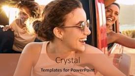  Presentation with road trip - Presentation theme consisting of group-of-laughing-female-friends background and a  colored foreground