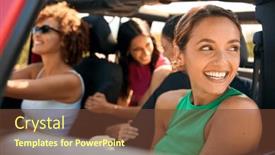  Presentation with road trip - PPT theme consisting of group-of-laughing-female-friends background and a tawny brown colored foreground