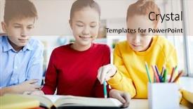  Presentation with classmates - Colorful presentation theme enhanced with group of little clever classmates backdrop and a coral colored foreground