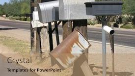  Presentation with outlet - Audience pleasing presentation design consisting of group-of-mail-boxes-along backdrop and a coral colored foreground