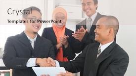  Presentation with office room - Presentation theme consisting of group-of-malaysian-businesspeople-having background and a lemonade colored foreground