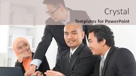  Presentation with discussion room - Colorful presentation design enhanced with group-of-malaysian-businesspeople-meeting backdrop and a soft green colored foreground