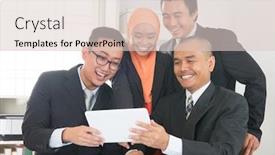  Presentation with group discussion - Cool new PPT theme with group-of-malaysian-businesspeople-meeting backdrop and a lemonade colored foreground