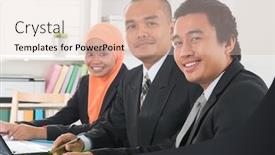  Presentation with discussion room - PPT layouts with group-of-malaysian-businesspeople-meeting background and a lemonade colored foreground