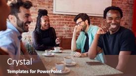  Presentation with meeting table - PPT layouts featuring group-of-male-and-female background and a tawny brown colored foreground