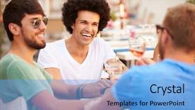  Presentation with outdoor mall - Presentation theme having group of male friends enjoying background and a light blue colored foreground
