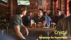  Presentation with sports bar - Colorful PPT layouts enhanced with group of male friends meeting backdrop and a  colored foreground