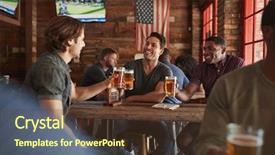  Presentation with sports bar - Audience pleasing theme consisting of group of male friends meeting backdrop and a  colored foreground