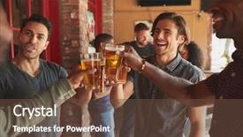  Presentation with sports bar - Presentation theme enhanced with group of male friends meeting background and a  colored foreground