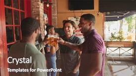  Presentation with sports bar - Presentation theme having group of male friends meeting background and a  colored foreground