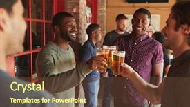  Presentation with sports bar - Audience pleasing PPT theme consisting of group of male friends meeting backdrop and a  colored foreground