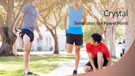  Presentation with runners - PPT layouts consisting of wram up - group of male runners warming background and a coral colored foreground