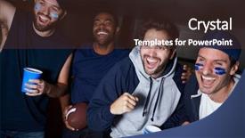  Presentation with sports fans - Audience pleasing PPT theme consisting of group of male sports fans backdrop and a tawny brown colored foreground