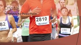  Presentation with runners - PPT theme enhanced with group of marathon runners at start of race background and a coral colored foreground