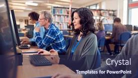  Presentation with college students - Colorful presentation design enhanced with group-of-mature-adult-students backdrop and a navy blue colored foreground
