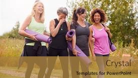  Presentation with campsite - Beautiful slide set featuring mindfulness - group of mature female friends backdrop and a gold colored foreground
