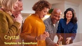  Presentation with celebrate - Cool new PPT layouts with group-of-mature-friends-meeting backdrop and a tawny brown colored foreground