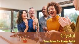  Presentation with celebrate - Slide deck enhanced with group-of-mature-friends-meeting background and a red colored foreground