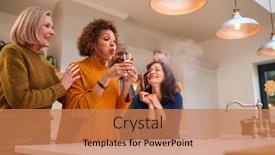  Presentation with celebrate - Amazing PPT theme having group-of-mature-friends-meeting backdrop and a coral colored foreground