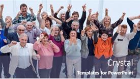  Presentation with friends - Amazing slide set having group-of-mature-friends-raised backdrop and a ocean colored foreground