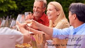  Presentation with home garden - Presentation design with group-of-mature-friends-talking background and a coral colored foreground