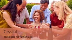  Presentation with birthday party - Slide deck consisting of group-of-mature-friends background and a coral colored foreground