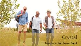  Presentation with campsite - Presentation theme featuring walking along path through yurt background and a gold colored foreground