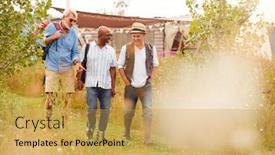  Presentation with campsite - Cool new slide set with walking along path through yurt backdrop and a yellow colored foreground