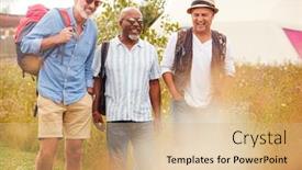  Presentation with campsite - Presentation design enhanced with walking along path through yurt background and a coral colored foreground